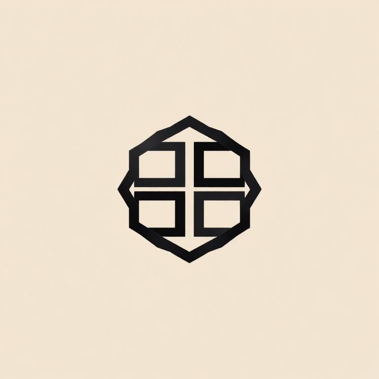 Interlocking geometric monogram in black and rose gold.